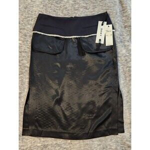 DKNY Classic Navy Designer Raw Hem Pockets Skirt size 8 NTW $398